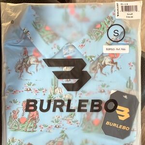 BURLEBO Men's Light Blue Western Print Polo